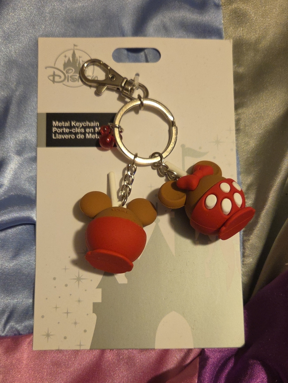 Disney Parks Mickey & Minnie Mouse Candy Apples Snacks Metal Keychain NWT